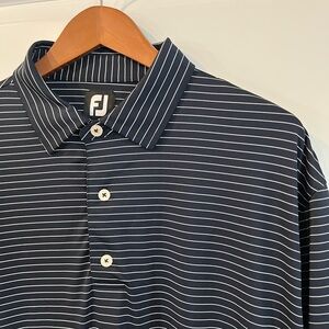FootJoy Men's Navy and White Striped Polo Golf Shirt